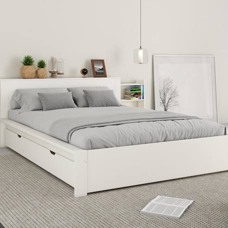 Lit avec chevets et tiroir pin massif  colette Blanc 3 - vertbaudet enfant 