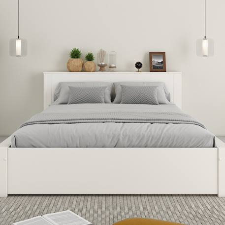 Lit avec chevets et tiroir pin massif  colette Blanc 2 - vertbaudet enfant 