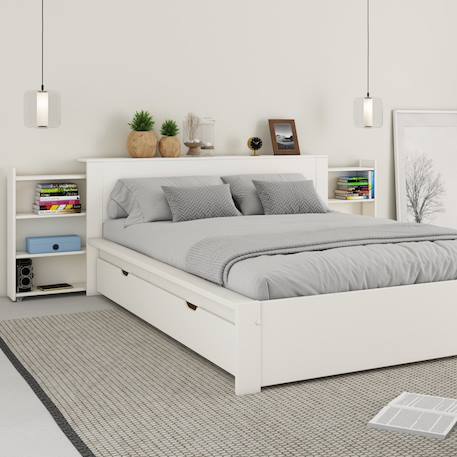 Lit avec chevets et tiroir pin massif  colette Blanc 4 - vertbaudet enfant 