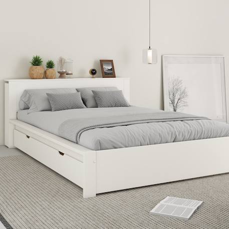 Lit avec chevets et tiroir pin massif  colette Blanc 5 - vertbaudet enfant 