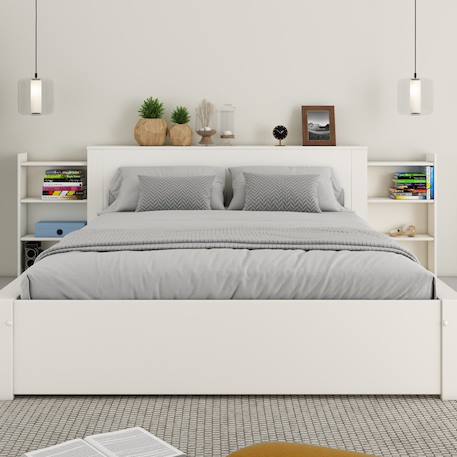 Lit avec chevets et tiroir pin massif  colette Blanc 1 - vertbaudet enfant 