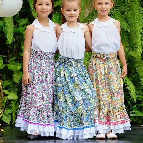Jupe  longue fleurie  transformable en robe  esmeralda Violet bleu rose 6 - vertbaudet enfant 