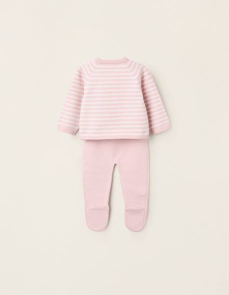 Ensemble en maille à rayures Bleu clair+Gris clair+Rose 10 - vertbaudet enfant 