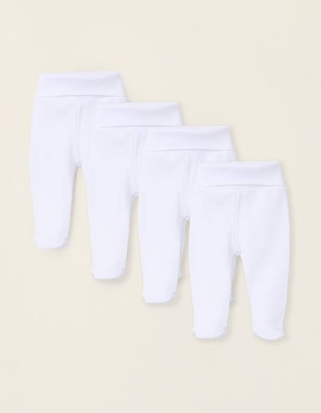 Pack 4 pantalons à pieds en coton Blanc 1 - vertbaudet enfant 