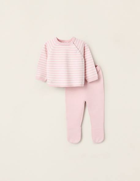 Ensemble en maille à rayures Bleu clair+Gris clair+Rose 9 - vertbaudet enfant 