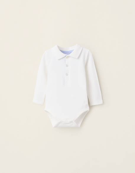 Body-polo à manches longues Blanc 1 - vertbaudet enfant 