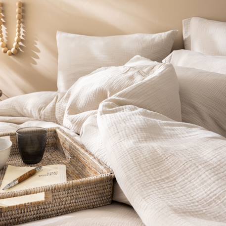 Housse de couette unie en coton, gaze de coton Blanc+Bleu horizon+Caramel+Lichen+Naturel 21 - vertbaudet enfant 