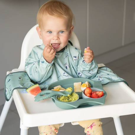 Coffret la diversification chouette - 3 bavoirs nomade + 1 assiette + 1 cuillère Bleu 5 - vertbaudet enfant 