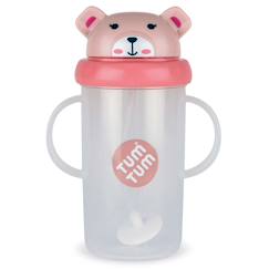 Puériculture-Grande tasse anti fuite + paille lestée ourson rose -300 ml