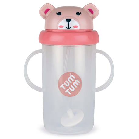 Grande tasse anti fuite + paille lestée ourson rose -300 ml Rose 1 - vertbaudet enfant 
