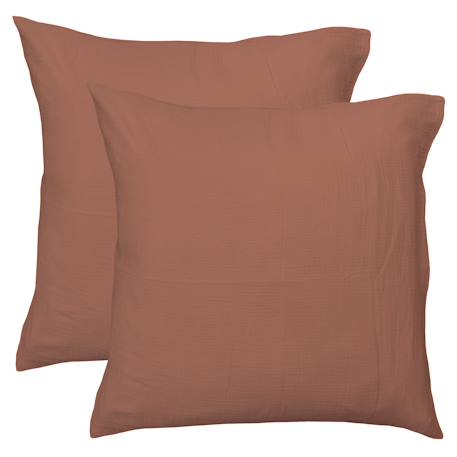 Set de 2 taies d'oreiller unies en coton, gaze de coton Bleu horizon+Caramel+Chocolat+Lichen+Naturel+Terre cuite 28 - vertbaudet enfant 