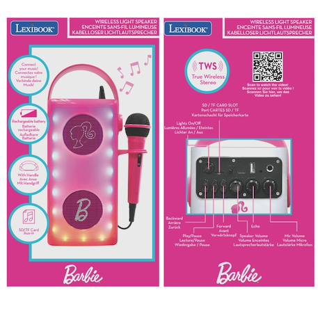 Puissante enceinte bluetooth lumineuse barbie avec micro MULTICOLORE 4 - vertbaudet enfant 