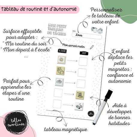 Mon petit tableau de routine et tâches magnétique - 5 étapes Blanc 4 - vertbaudet enfant 