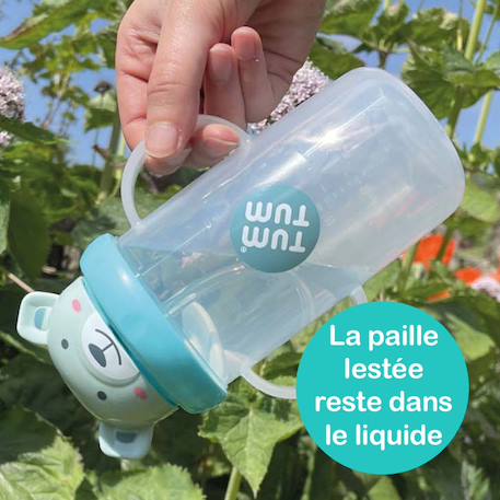Grande tasse anti fuite + paille lestée ourson bleu - 300 ml Bleu 2 - vertbaudet enfant 