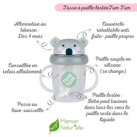 Tasse anti fuite + paille lestée koala - v3 Vert 2 - vertbaudet enfant 