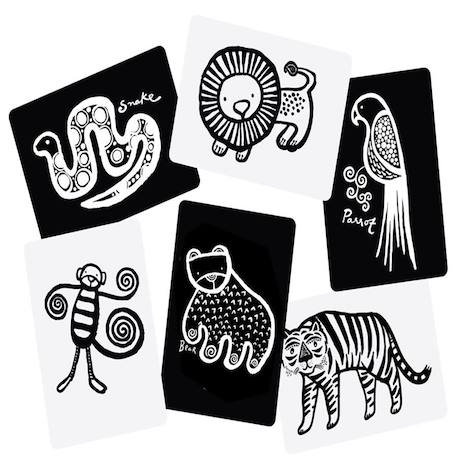 Boîte de 6 cartes imagier en noir et blanc - jungle Multi-coloured 2 - vertbaudet enfant 