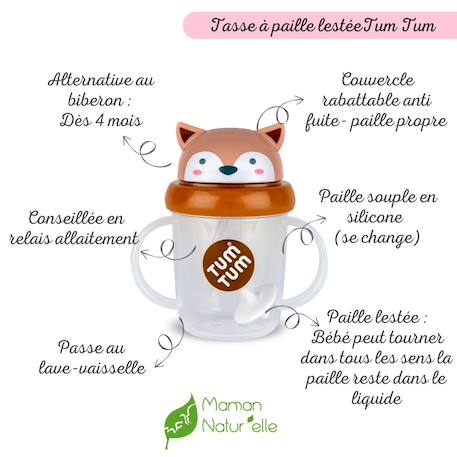 Tasse anti fuite + paille lestée renard - v3 Marron 2 - vertbaudet enfant 