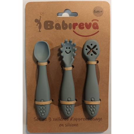 Lot de 3 cuillères d'apprentissage en silicone Gris 2 - vertbaudet enfant 