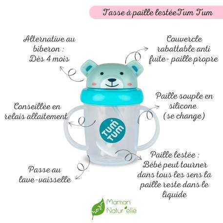 Tasse anti fuite + paille lestée ourson bleu - v3 Bleu 2 - vertbaudet enfant 