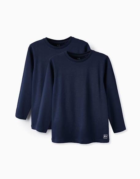 Garçon-Lot de 2 t-shirts en coton à manches longues