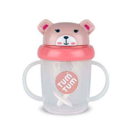 Tasse anti fuite + paille lestée ourson rose - v3 Rose 1 - vertbaudet enfant 