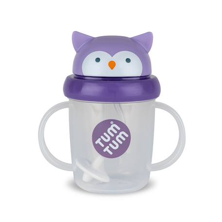 Tasse anti fuite + paille lestée chouette  - v3 Violet 1 - vertbaudet enfant 