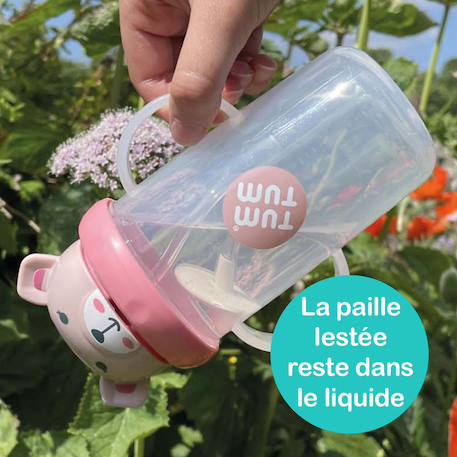 Grande tasse anti fuite + paille lestée ourson rose -300 ml Rose 2 - vertbaudet enfant 