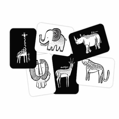 Boîte de 6 cartes imagier en noir et blanc - safari Multi-coloured 2 - vertbaudet enfant 
