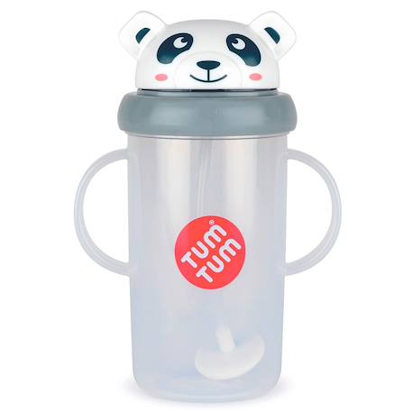 Grande tasse anti fuite + paille lestée panda -300 ml Gris 1 - vertbaudet enfant 