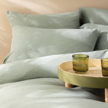 Housse de couette unie en coton, gaze de coton Blanc+Bleu horizon+Caramel+Lichen+Naturel 16 - vertbaudet enfant 