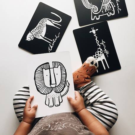 Boîte de 6 cartes imagier en noir et blanc - safari Multi-coloured 3 - vertbaudet enfant 