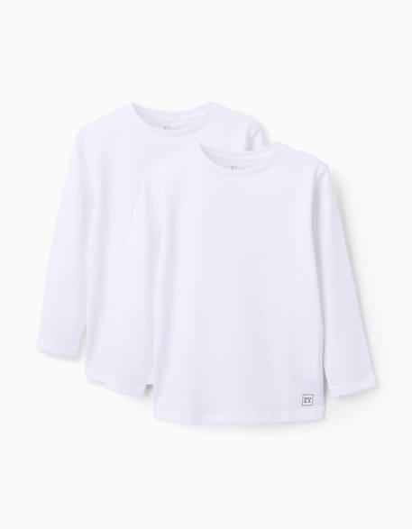 Lot de 2 t-shirts en coton à manches longues Blanc+Bleu foncé+Rouge 1 - vertbaudet enfant 