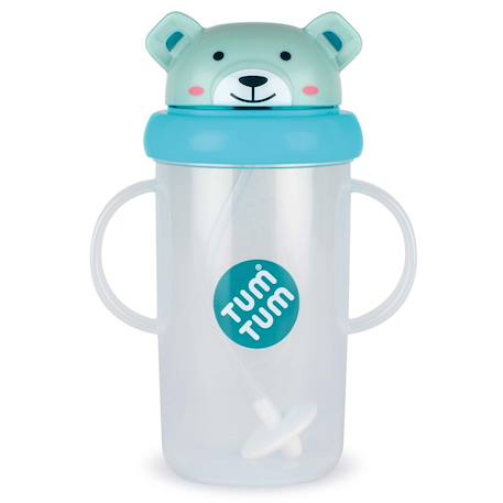 Grande tasse anti fuite + paille lestée ourson bleu - 300 ml Bleu 1 - vertbaudet enfant 