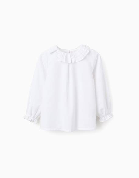 Chemisier en sergé de coton à volants Blanc 1 - vertbaudet enfant 