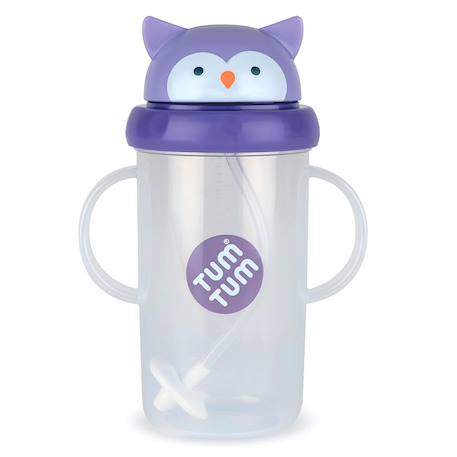 Grande tasse anti fuite + paille lestée chouette -300 ml Violet 1 - vertbaudet enfant 