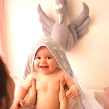 Cape de bain en bambou stella Stella, imprimé étoiles blanc, gris 4 - vertbaudet enfant 