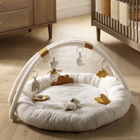 Tapis d'éveil rond en bouclette coton bio - petit nuage Blanc/bleu+Blanc/jaune+Blanc/rose 5 - vertbaudet enfant 