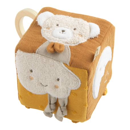 Cube d'activités bébé en coton bio - petit coeur Bleu+Jaune+Rose 5 - vertbaudet enfant 