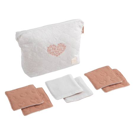 Trousse de toilette en coton matelassé et 6 carrés éponge - petit nuage Blanc/bleu+Blanc/rose 3 - vertbaudet enfant 