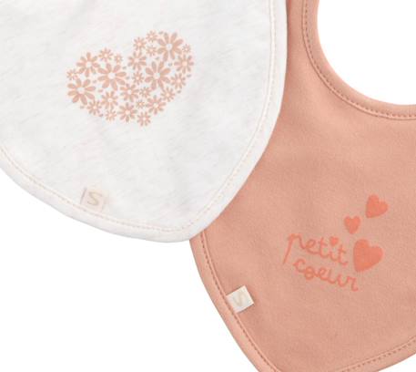 Lot de 2 bavoirs en coton - petit coeur Rose 2 - vertbaudet enfant 