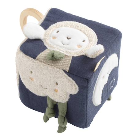 Cube d'activités bébé en coton bio - petit coeur Bleu+Jaune+Rose 1 - vertbaudet enfant 