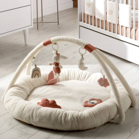 Tapis d'éveil rond en bouclette coton bio - petit nuage Blanc/bleu+Blanc/jaune+Blanc/rose 7 - vertbaudet enfant 