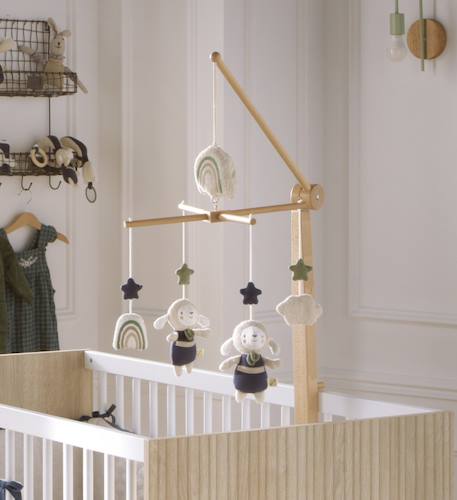 Mobile musical en bois avec jouets en coton - petit soleil Bleu+Jaune+Rose 3 - vertbaudet enfant 