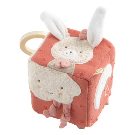 Cube d'activités bébé en coton bio - petit coeur Bleu+Jaune+Rose 7 - vertbaudet enfant 