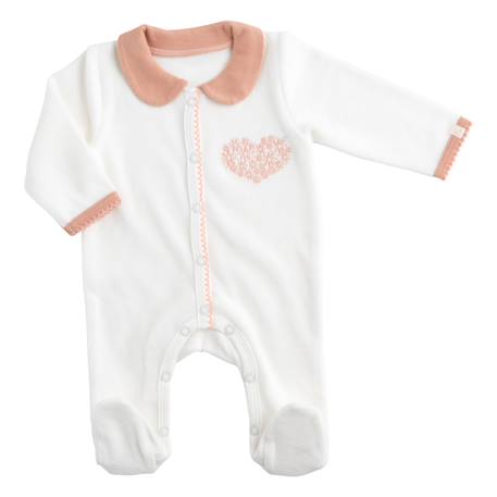 Pyjama bébé avec col en velours - petit coeur Blanc/rose 1 - vertbaudet enfant 