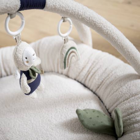 Tapis d'éveil rond en bouclette coton bio - petit nuage Blanc/bleu+Blanc/jaune+Blanc/rose 3 - vertbaudet enfant 