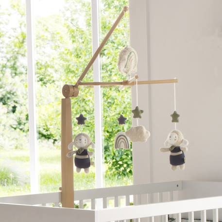 Mobile musical en bois avec jouets en coton - petit soleil Bleu+Jaune+Rose 2 - vertbaudet enfant 