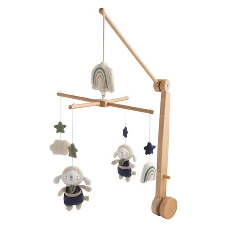 Mobile musical en bois avec jouets en coton - petit soleil Bleu+Jaune+Rose 1 - vertbaudet enfant 