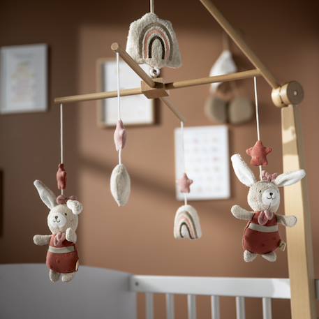 Mobile musical en bois avec jouets en coton - petit soleil Bleu+Jaune+Rose 8 - vertbaudet enfant 