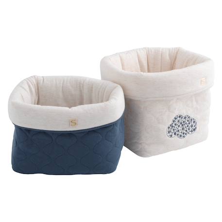 Lot de 2 panières de rangement en coton matelassé - petit nuage Blanc/bleu+Blanc/rose 1 - vertbaudet enfant 